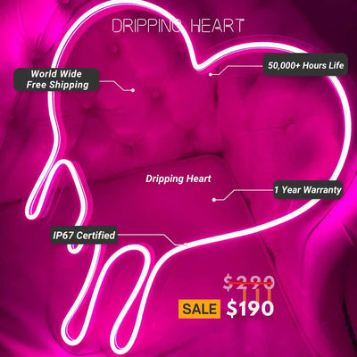 Romantic Dripping Heart Trendy Neon Sign