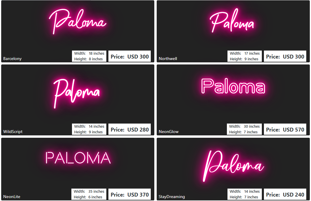 Custom Neon Sign For Paloma