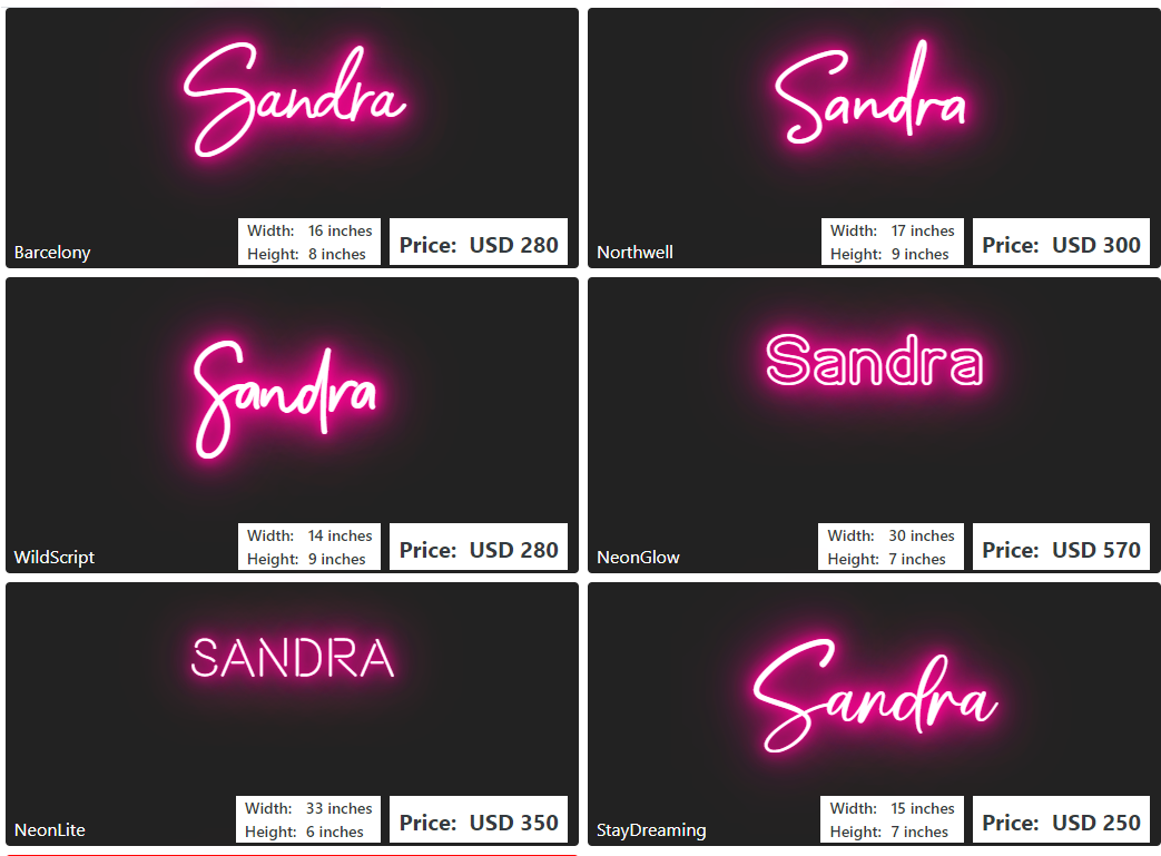 Custom Neon Sign for Sandra