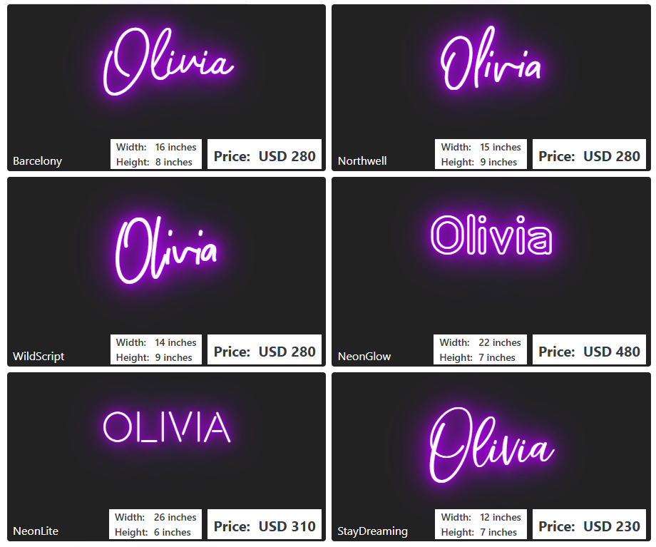 Custom neon sign for Olivia