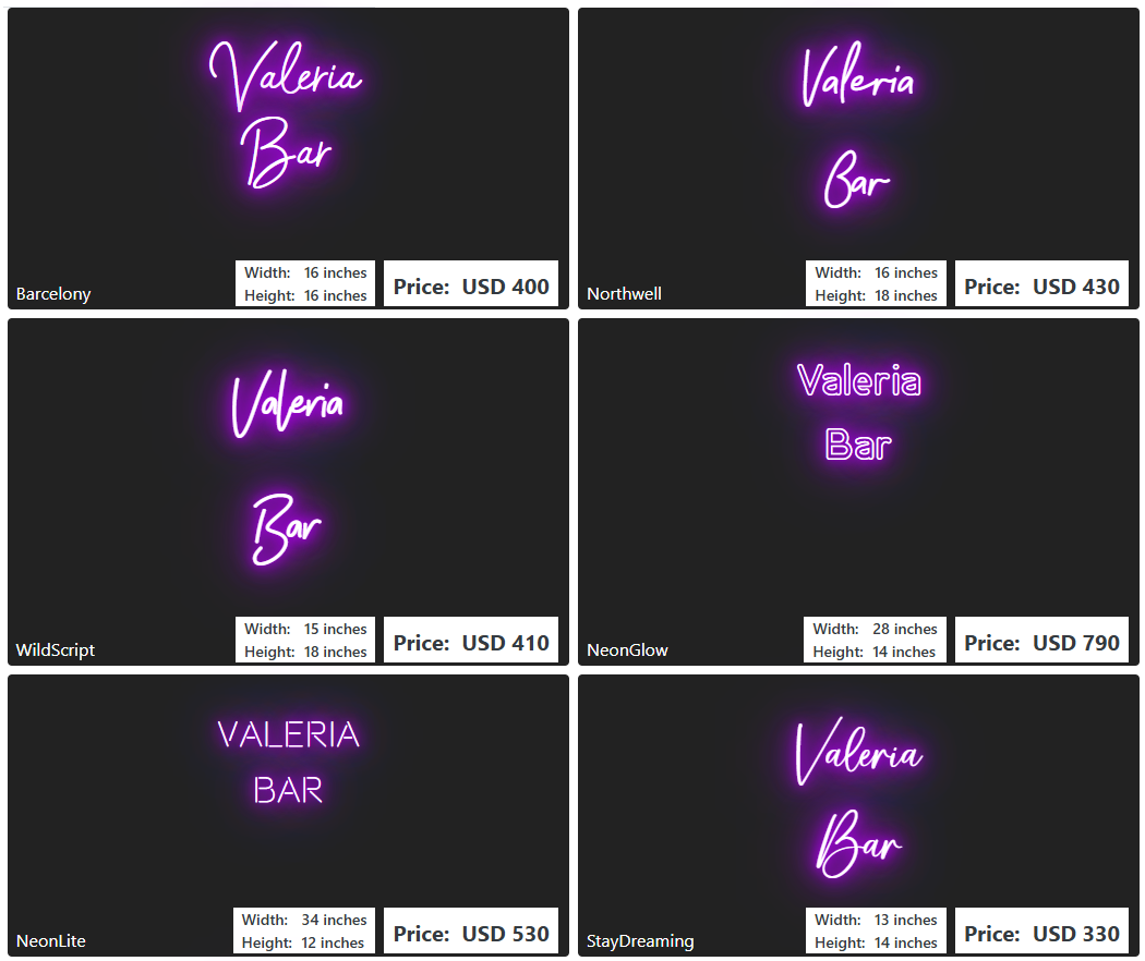 Custom Neon Sign For Valeria Nelson